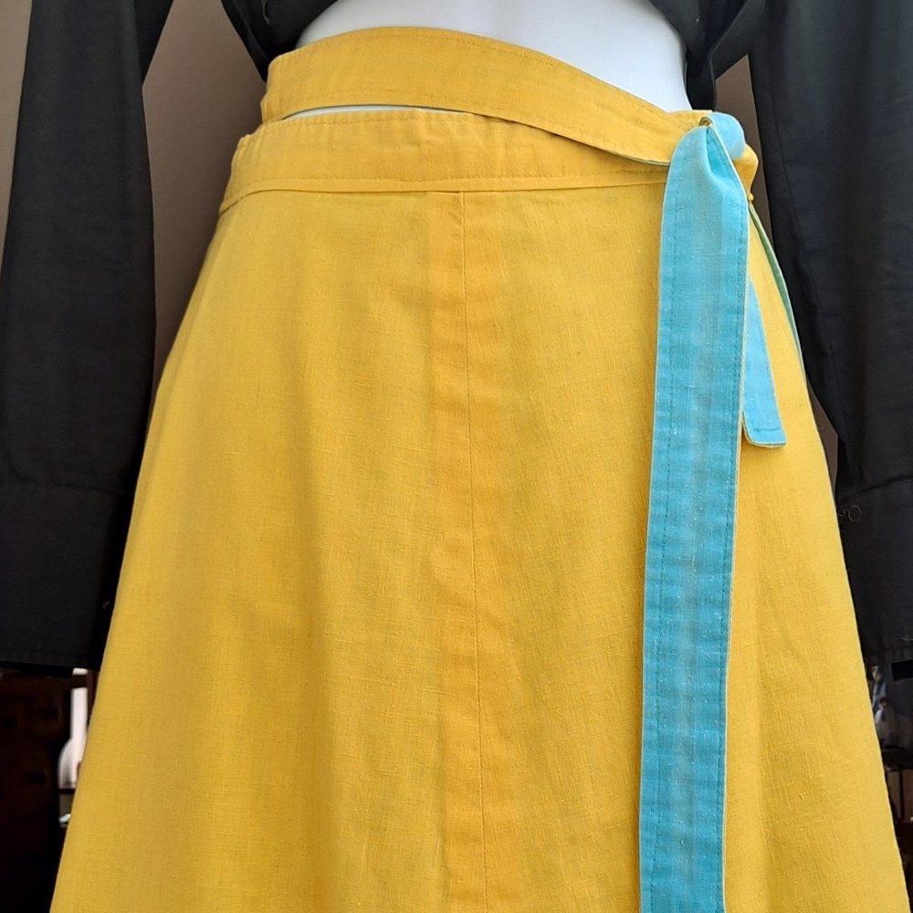 Handmade Skater Yellow & Blue Spring Summer Wrap Around Skirt S/M